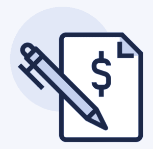 Pen pointing at a piece of paper with a dollar sign on it